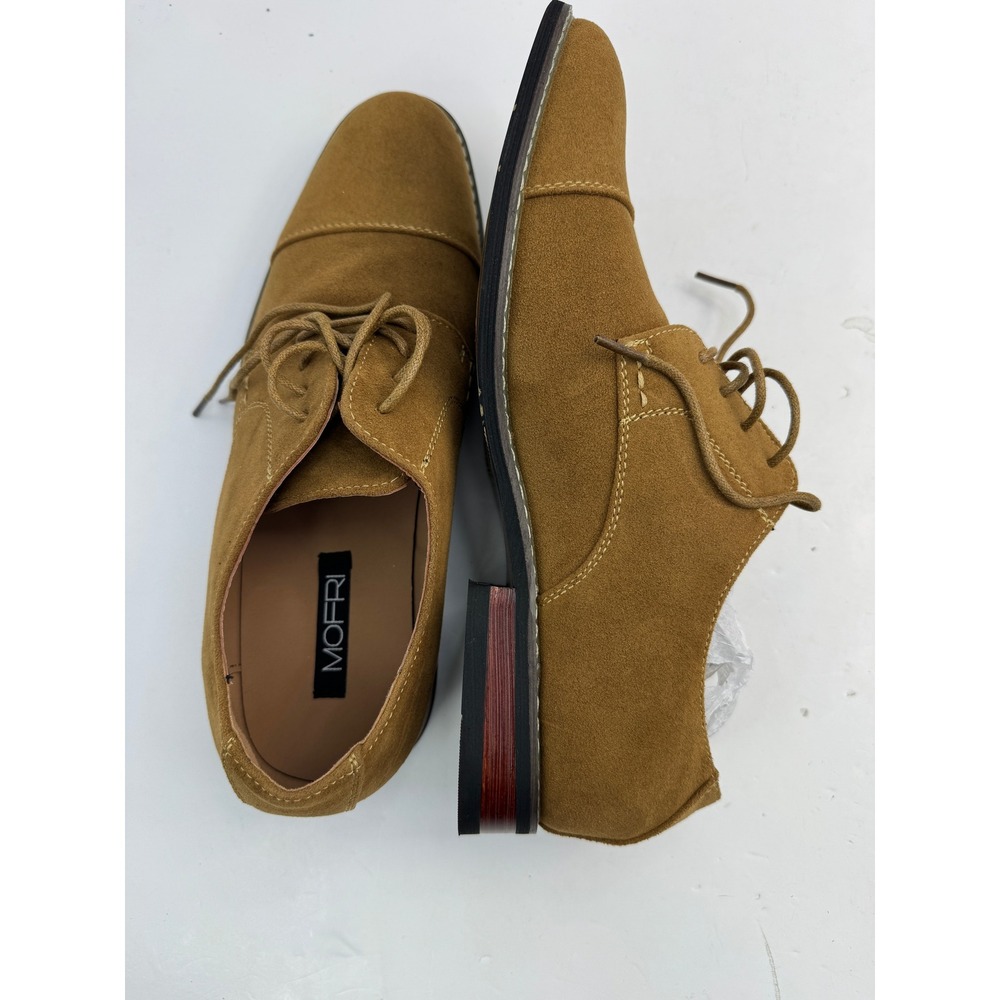 Mofri Suede Oxford Dress Shoes Mens Size 8 Tan Cap Toe Lace Up Business Casual